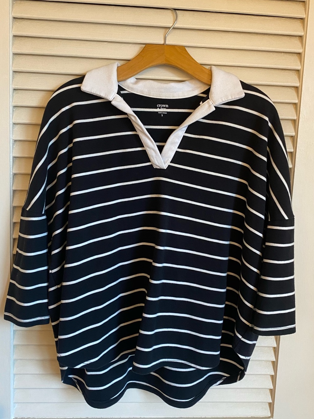 Crown & Ivy Striped V-Neck Drop Shoulder Shirt